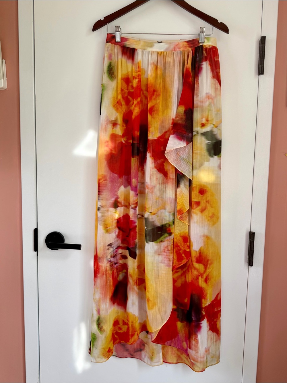 Floral Pleated Alice + Olivia Maxi Skirt in Red & Yellow